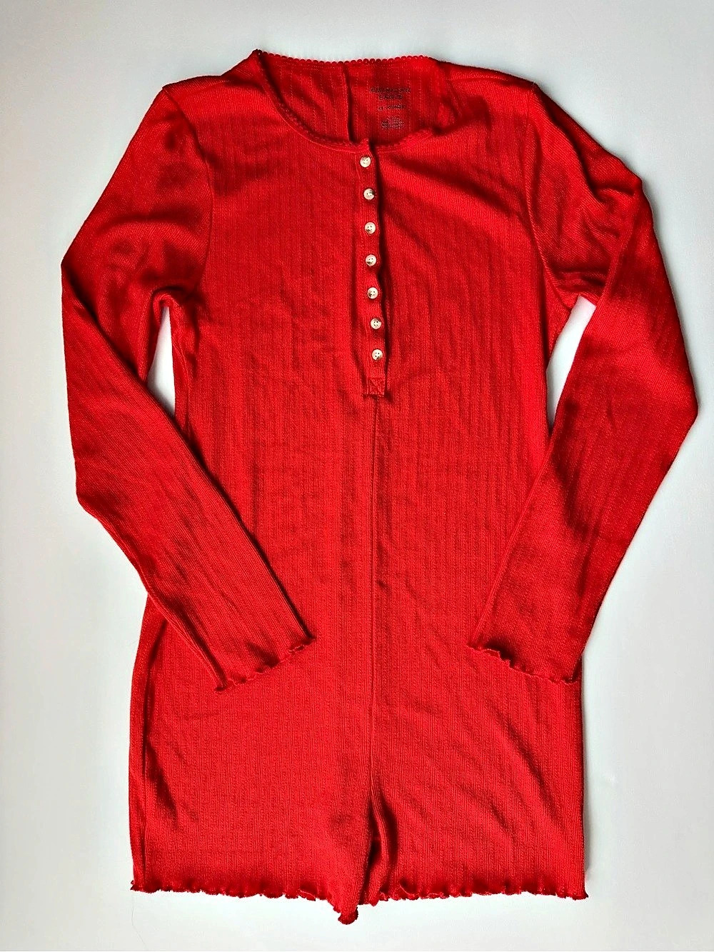 AE Cozy Chic Loungewear Holiday Fall Winter Lettuce Trim Pajama Romper